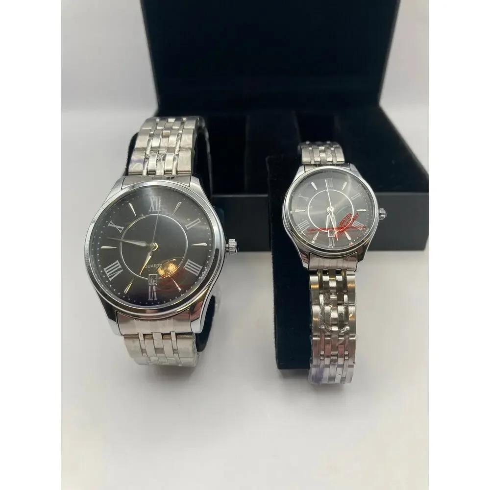 New Longbo His & Hers Quartz Watch Set-Roman Numeral-NIB - New Batteries - WR